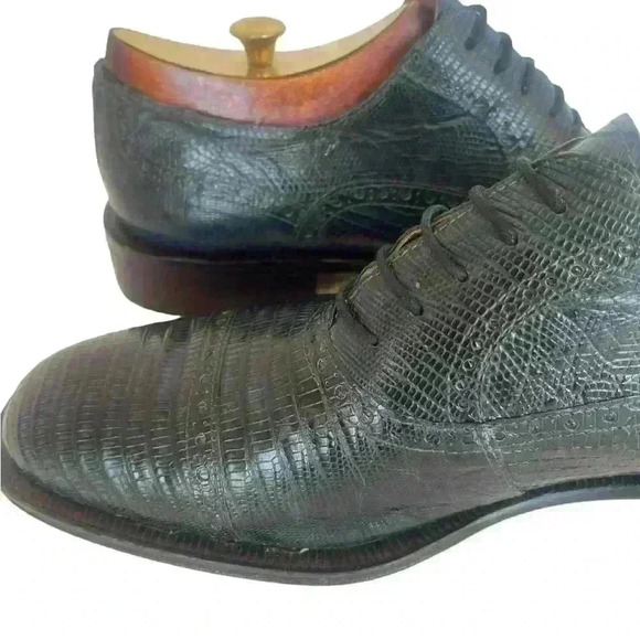 Forli Genuine Teju Lizard  Gray Blue Cap Toe Lace Up Oxford Shoes Mens Sz 9 - Picture 9 of 14
